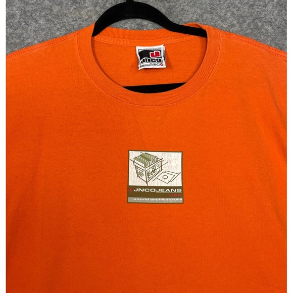 Vintage JNCO Jeans T Shirt Mens XL Orange Y2K 90s Sound Architecture Skater USA - Picture 2 of 15